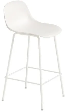 Muuto Fibre Bar Stool with Tube Base and Backrest White/White H87.5 cm