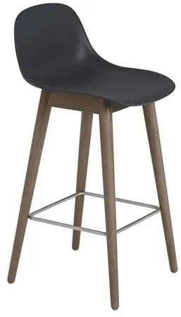 Muuto Fibre Bar Stool with Wooden Base and Backrest Black/Dark Brown H87.5 cm